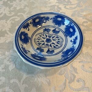 Blue and White Floral Ceramic Dish